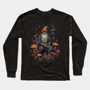 Lord Of The Shrooms - dark gnome wizard fantasy mushroom illustration fairy tale fae folk Long Sleeve T-Shirt